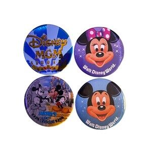 Vintage 1980s Disney Pin Set Mickey, Minnie, MGM Studios, 60th Birthday Lot of 4